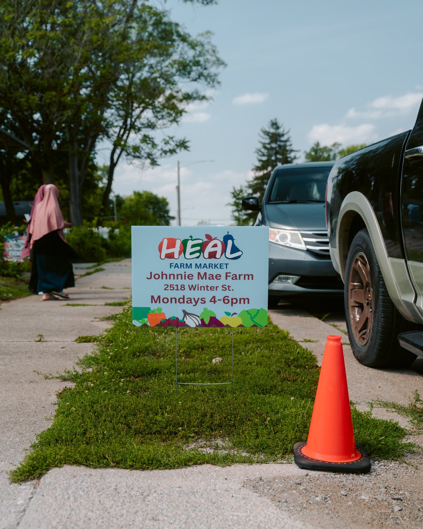 A HEAL Market sign at the Johnnie Mae Farm, 2518 Winter St, Fort Wayne, IN 46803.