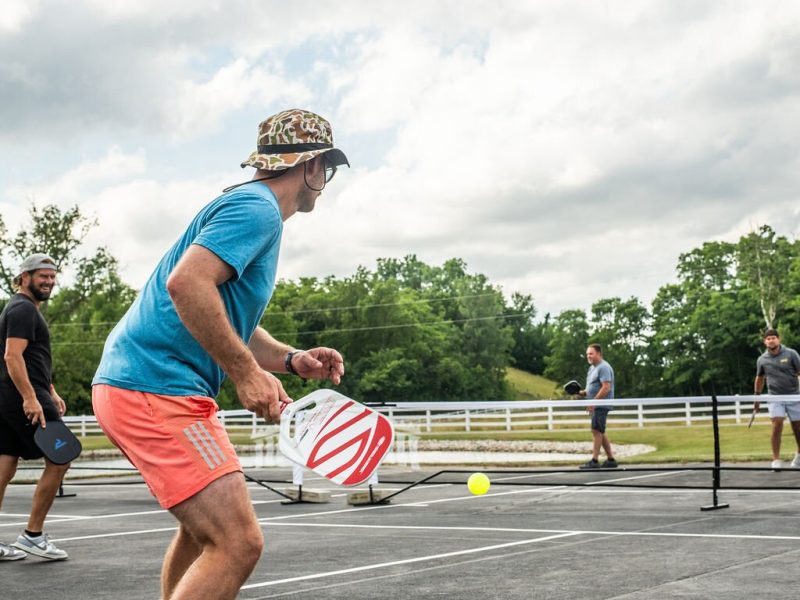 Friends gather to play at Hileman Farms, which features 5 private pickleball courts.