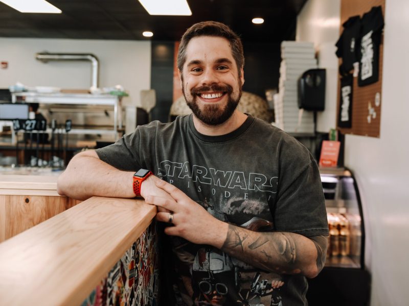 Creator Space Founder Zach Vessels at the Creator Space 1 Year Bash at Papi's Pizza on The Landing.