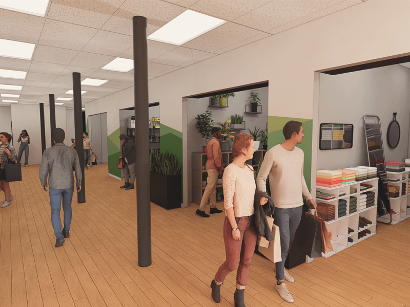 Illustrations showing what Manchester Alive envisions for the future of The Coop's storefronts.