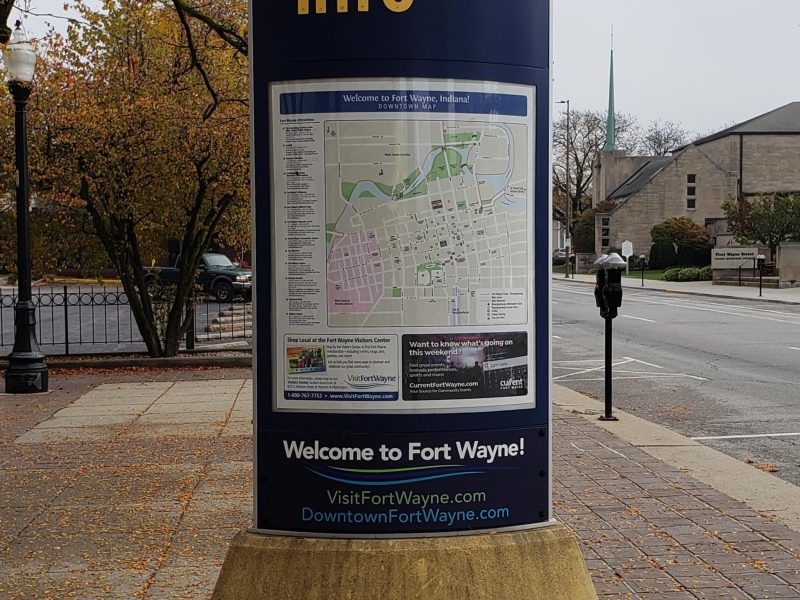 A sign showing different Downtown attractions.