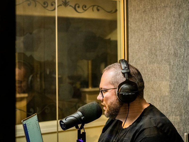 Shane Waters in his Wabash-based podcast studio.