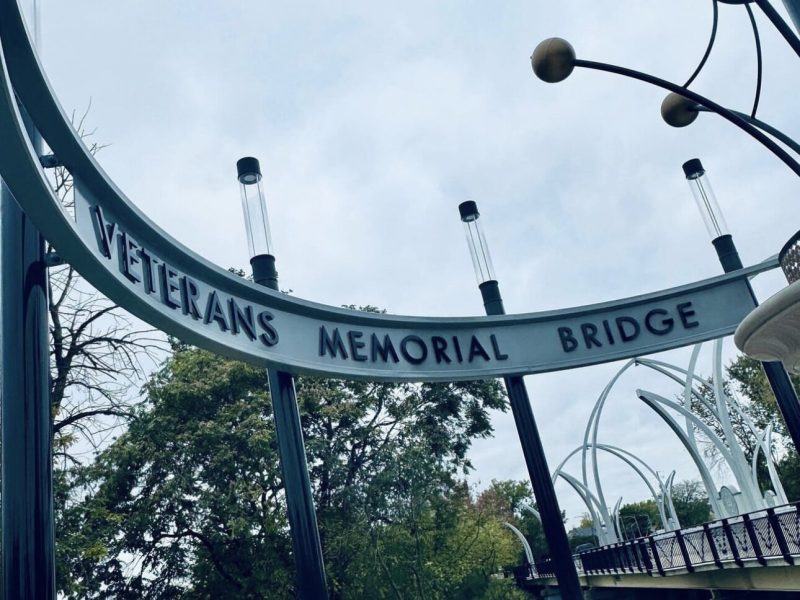 The Beacon, a sculpture by local artist Cary Shafer, is the base for the American flag. The sculpture was designed to represent the six main branches of the military.