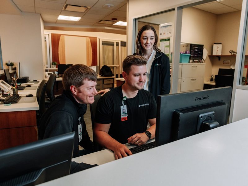 From left: Colin Fassold, Registered Nurse, Jayce Colclasure, Student Nurse Apprentice and Bryn Benzing, Student Nurse Assistant, work together at Parkview Regional Medical Center.