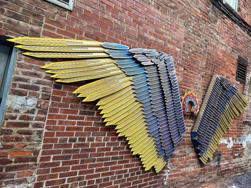“Na Krylah Nadi,” which translates to “On Wings Of Hope," is a fifteen foot wide art installation Downtown Fort Wayne.
