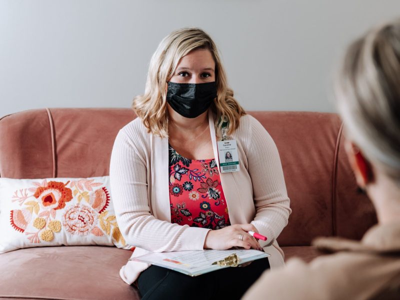 Caroline Braun, Clinical Programs Manager for Parkview Behavioral Health Institute, shows what a normal 1-1 therapy session would look like with a client during a mock session at Park Center, 2710 Lake Ave.