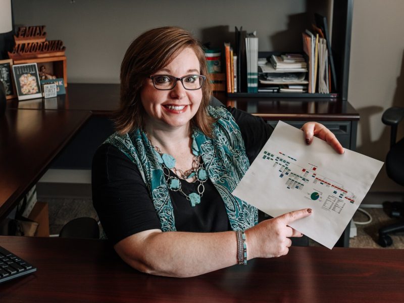 Emily Almodovar, Public Information Officer at Allen County, shows off a county government organizational chart.