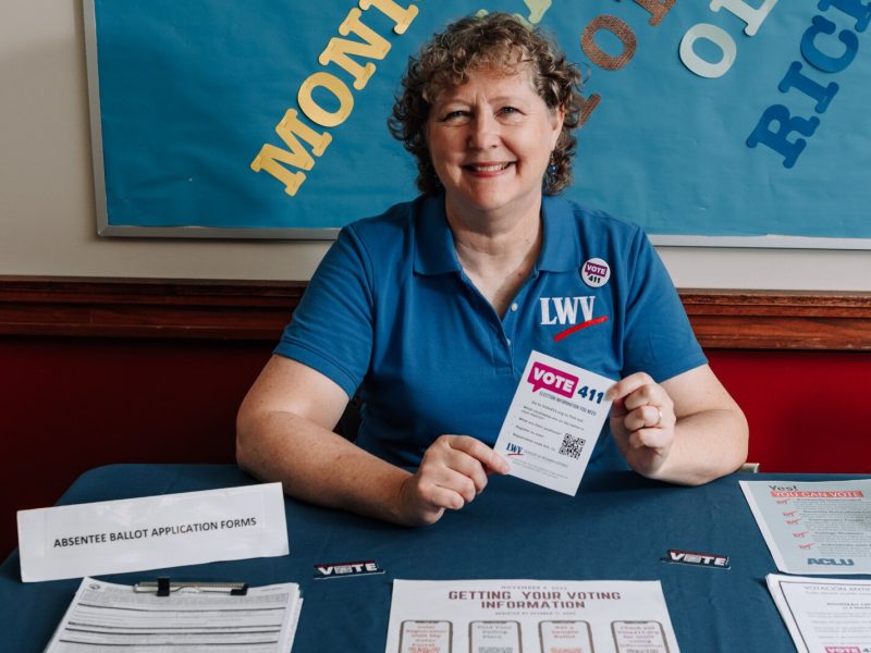 Betsy Kachmar, Co-President of League of Women Voters of Fort Wayne at the Allen County Public Library Tecumseh branch on October 17, 2022.