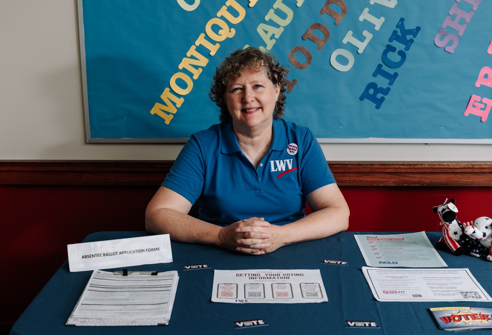 Betsy Kachmar, Co-President of League of Women Voters of Fort Wayne at the Allen County Public Library Tecumseh branch on October 17, 2022.