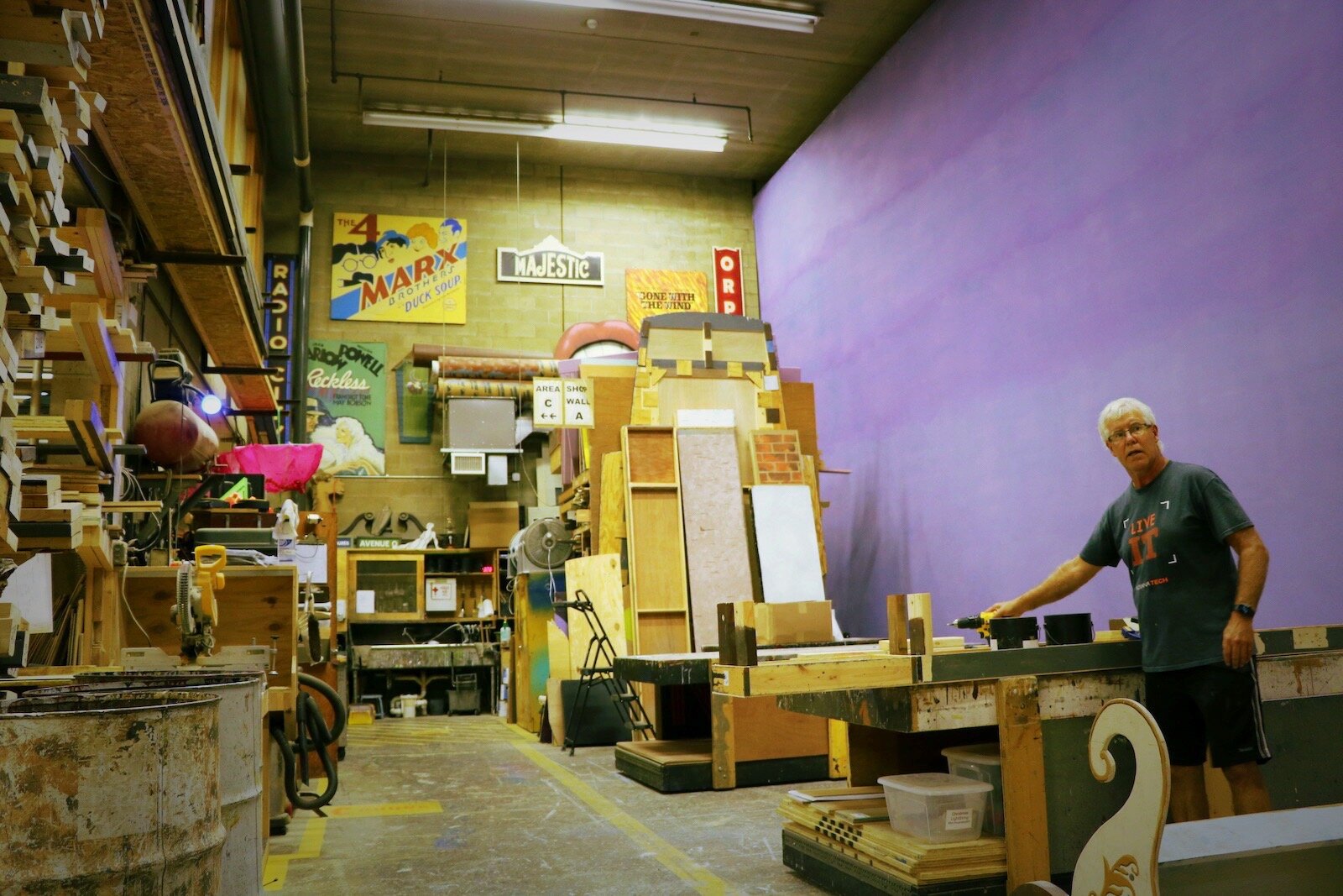 The scene shop at the Arts United Building is often a hub of activity in preparation for the next show.