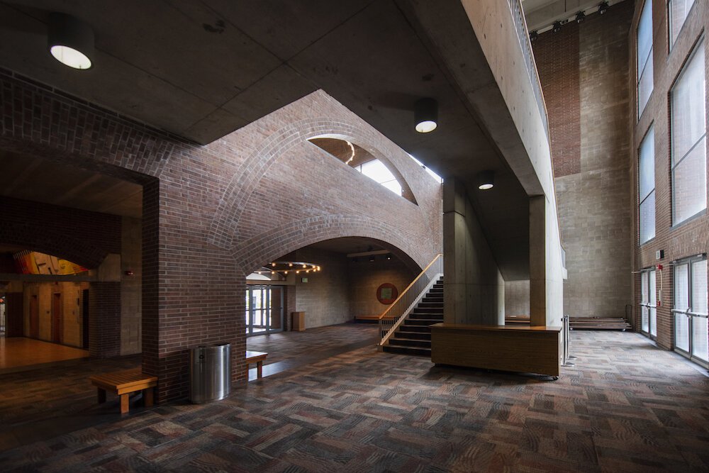 The Arts United Center is full of bold shapes and sharp angles.