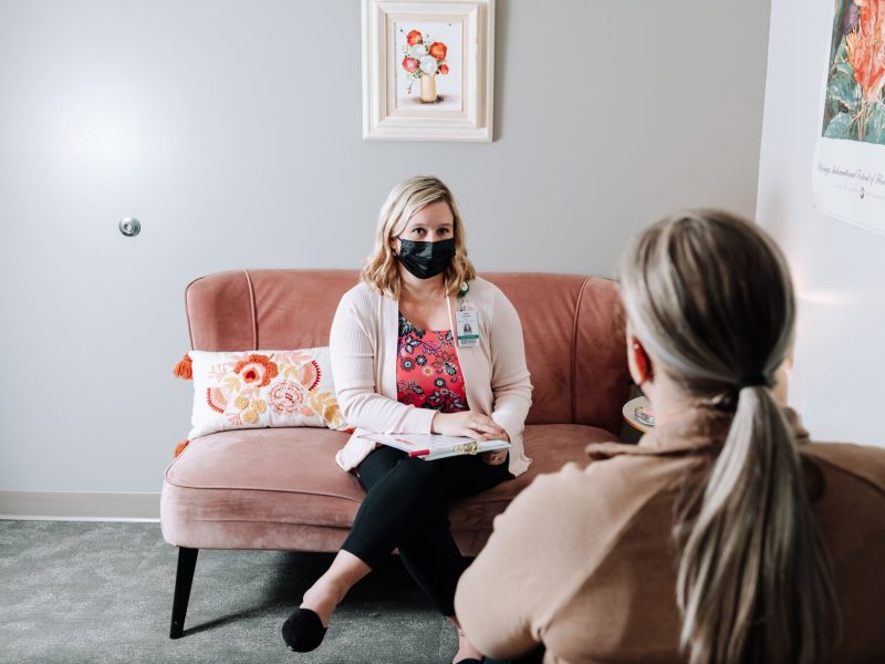 Caroline Braun, Clinical Programs Manager for Parkview Behavioral Health Institute, shows what a normal 1-1 therapy session would look like with a client during a mock session at Park Center, 2710 Lake Ave.
