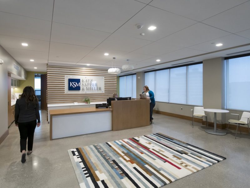 Katz, Sapper & Miller, a CPA firm with an office in Fort Wayne, added a height adjustable desk to their reception area.