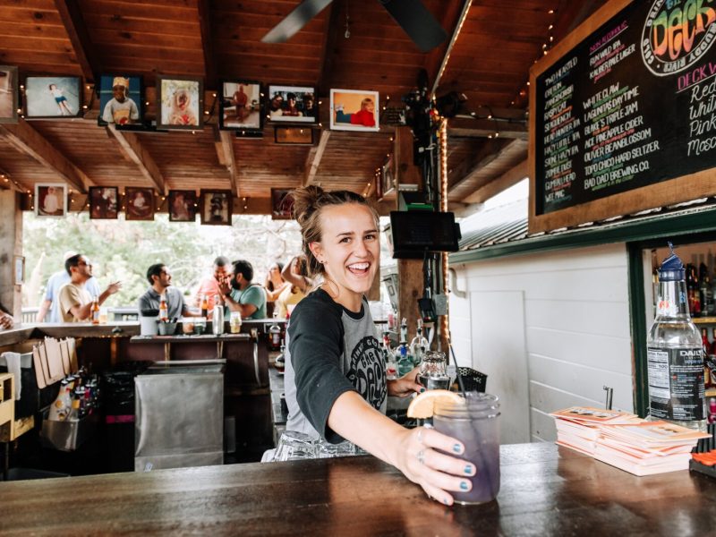 General Manager Dani Reuille, delivers a purple haze drink at The Deck, 305 E. Superior St.