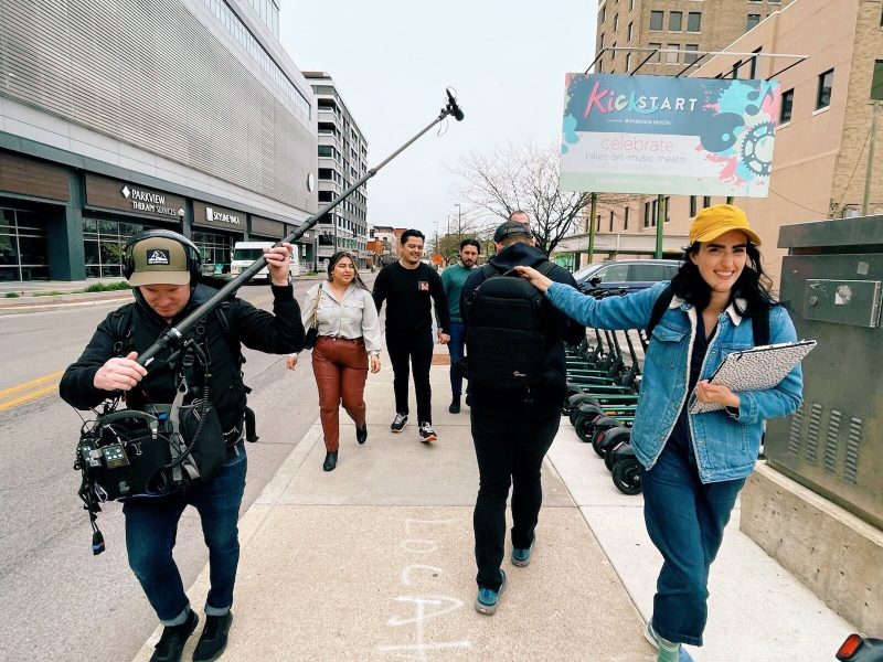 The "Mise & Place" crew behind the scenes, filming Season One in Downtown Fort Wayne.