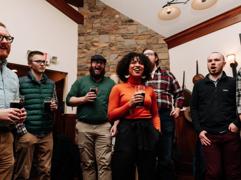 Members of the Ragtag Bunch sing during a performance at J.K. O’ Donnell’s on February 24, 2022.