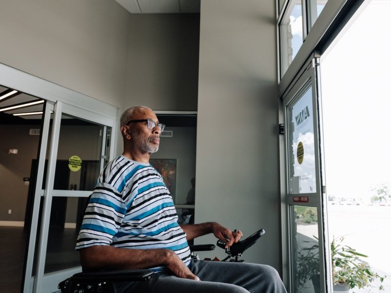 Clif Wallace showcases the extra wide doors suitable for wheelchairs while at the AWS Foundation.