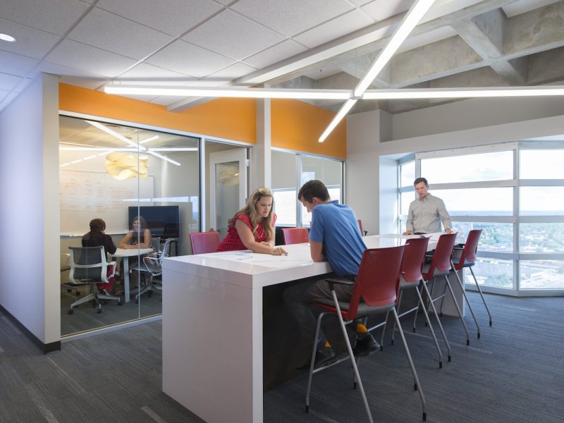 Indiana Michigan Power Center’s Corporate Headquarters in Fort Wayne has glass walls wherever possible to maximize access to natural light.