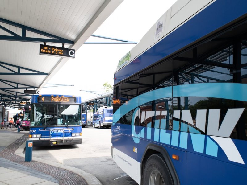Buses wait for riders to board before departing from the station at Citilink Central Station in downtown Fort Wayne.