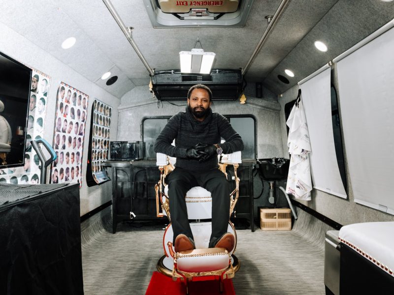 Portrait of Elgien Richardson, owner of Kingdom Crowns Mobile Barbershop.