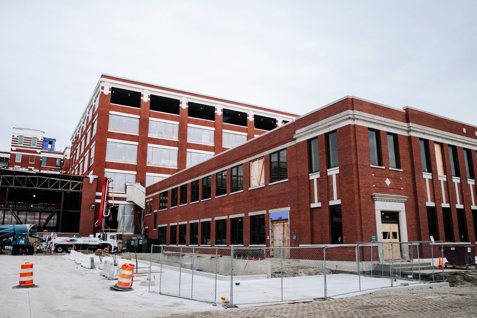 Exterior photos of West Campus buildings under construction on the Electric Works campus during a media tour on December 3, 2021.