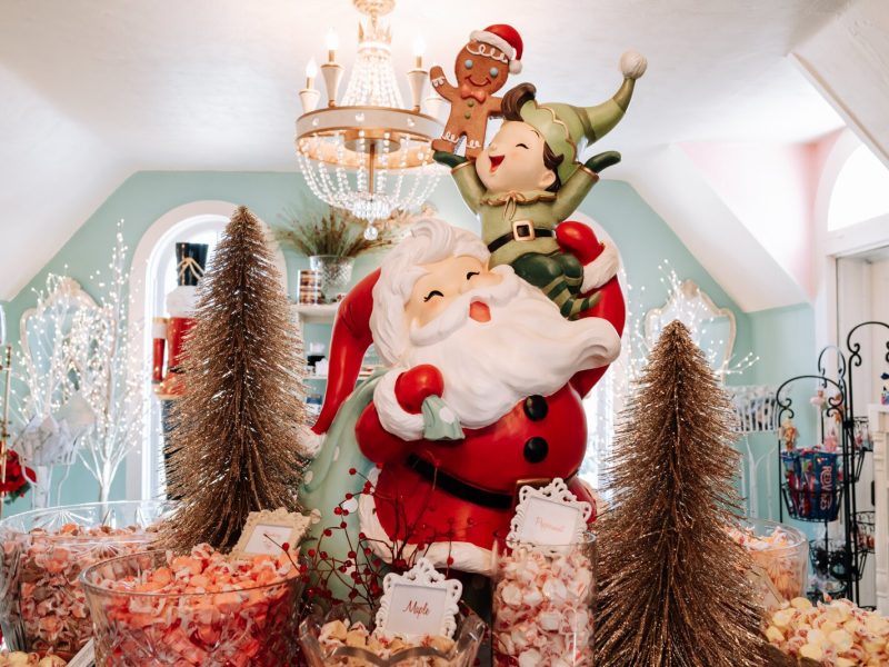 A Christmas display featuring many varieties of taffy at Spoonful of Sugar at 138 1st St. in Roanoke.