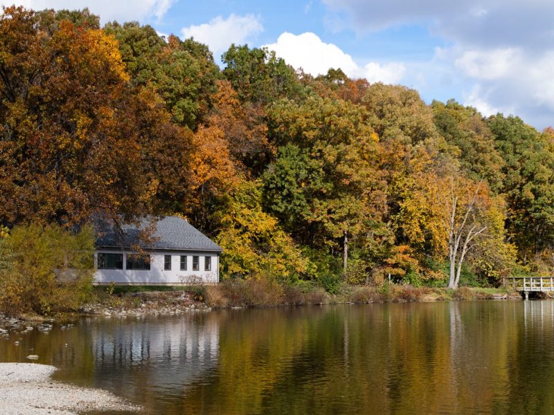 Franke Park and the Franke Pond Pavilion, overlooking Shoaff Lake at 3411 Sherman Blvd.