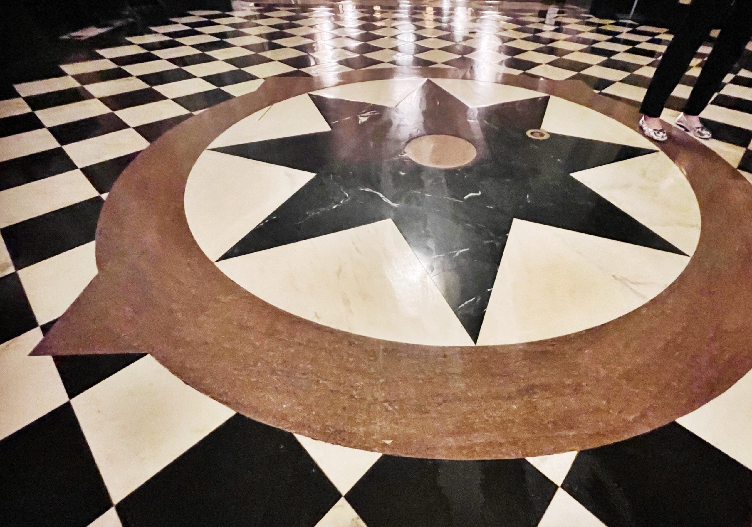 A small white chip in the Embassy's compass Rose indicates true North.