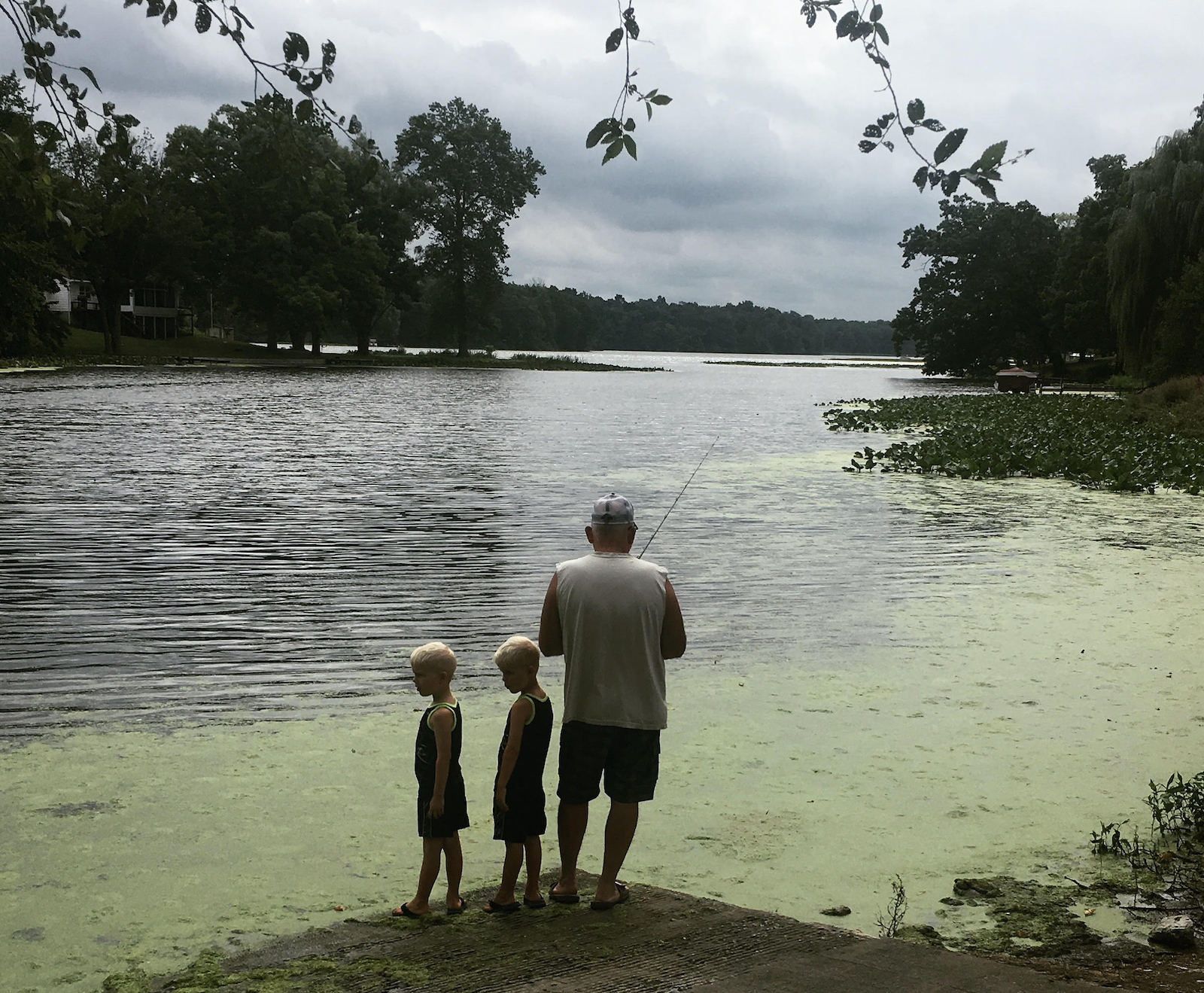Brooke's sons fishing with their grandpa on Palestine Lake.