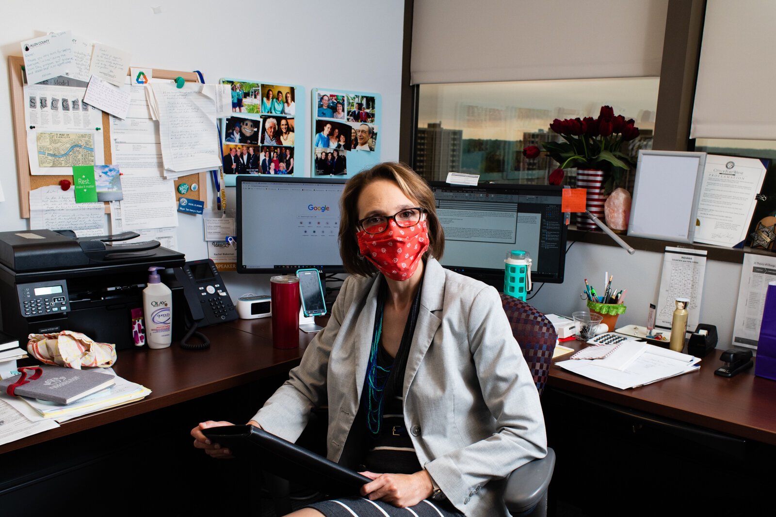 Rachel E. Blakeman working at her office in downtown Fort Wayne.