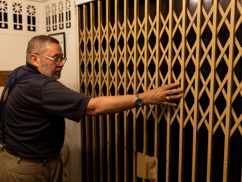 Ed Snyder opens a 1920s elevator at Freemasons Hall, an affordable event space in Downtown Fort Wayne.