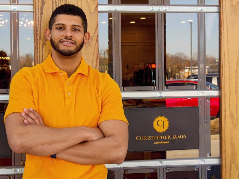 Personal Shopper Oleg Brown models the popular terry cloth polo by Stenstroms at Christopher James Menswear in Fort Wayne.