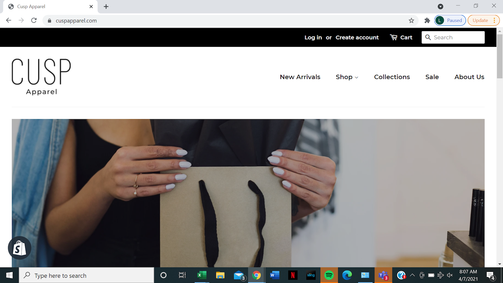 Cusp Apparel's website.