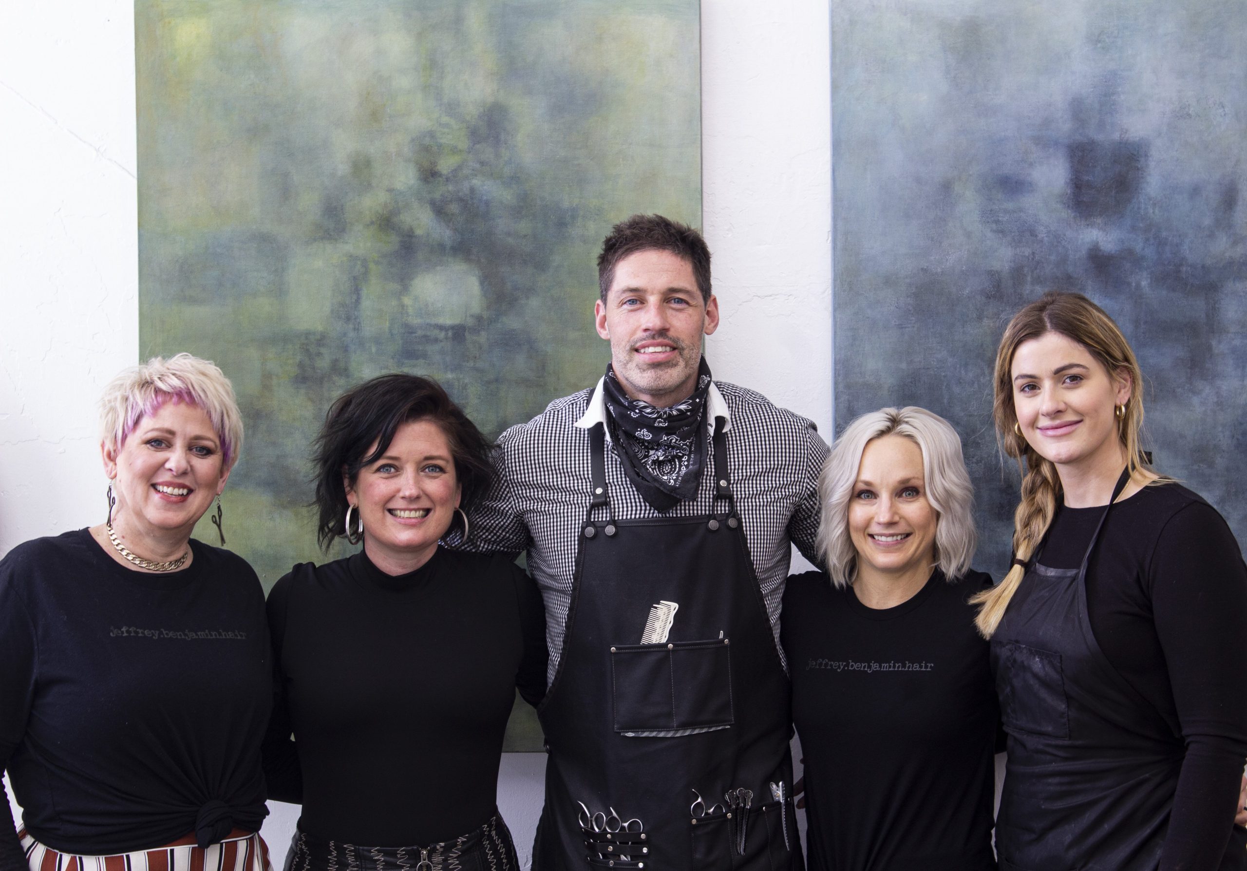 Jeffrey Ptak, center, and a team of stylists at jeffrey.benjamin.hair.