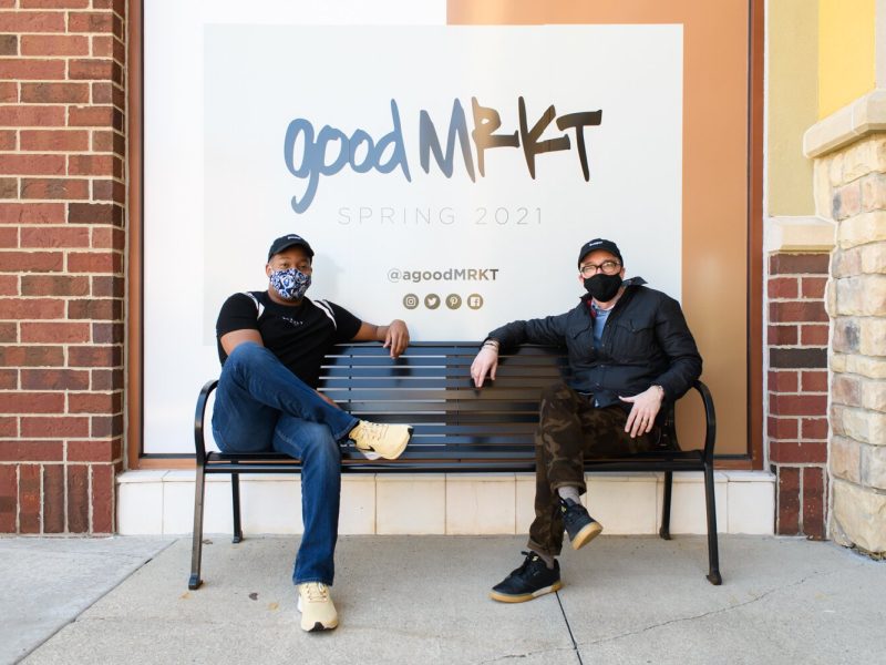 Joshua Raines of STAR 88.3, left, and Harry Cunningham of Vera Bradley, right, are on the leadership team behind goodMRKT.