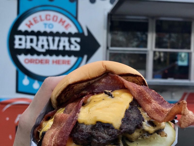 A double Truck Burger with bacon at Bravas.