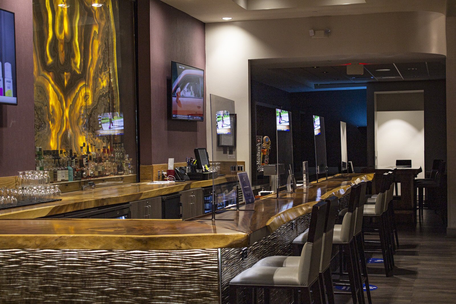 The bar at the Hilton Fort Wayne is empty during COVID-19.