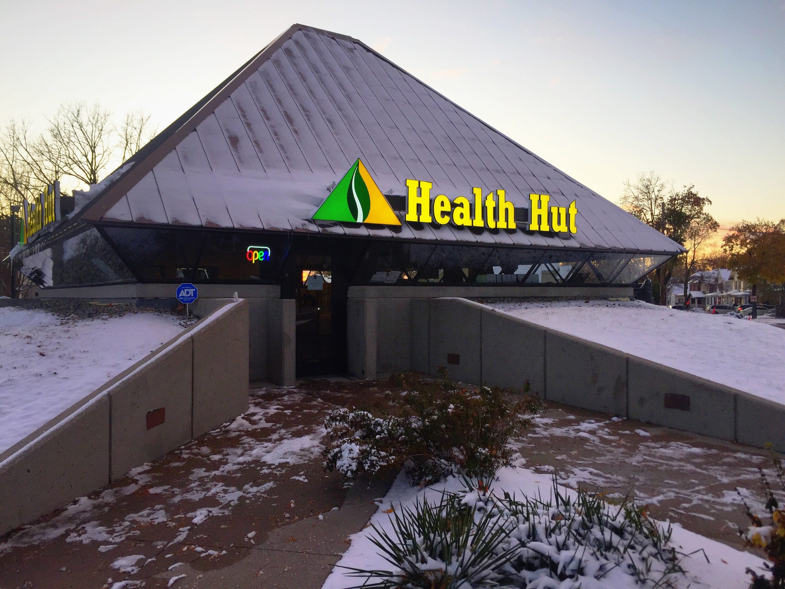 The Health Hut is located in the distinctive pyramid building on Fairfield Avenue. 