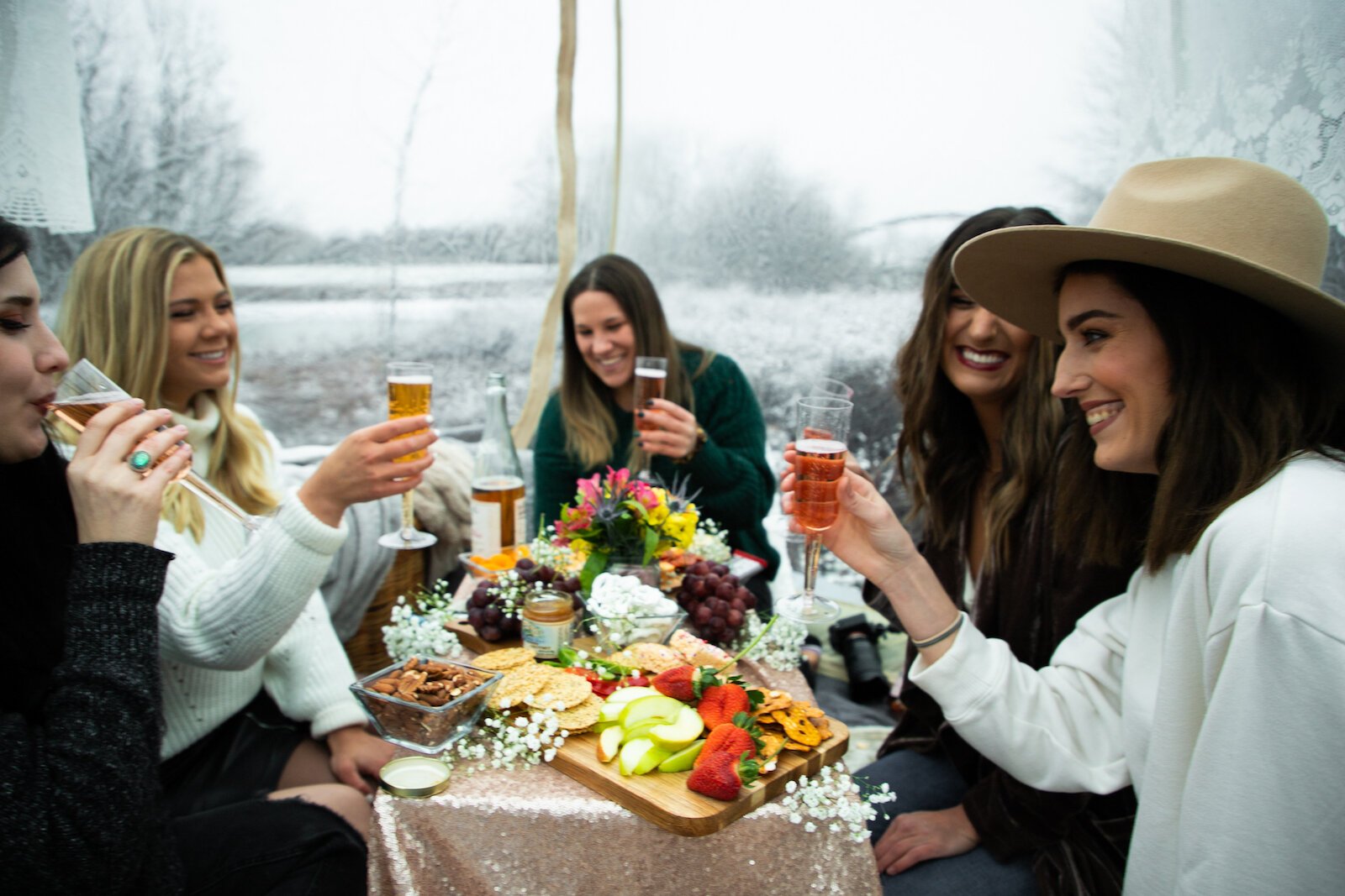 A "Groupies" package includes a popnic in a heated tent for three to six people with all of the décor and services of the “Popnic for Two.”