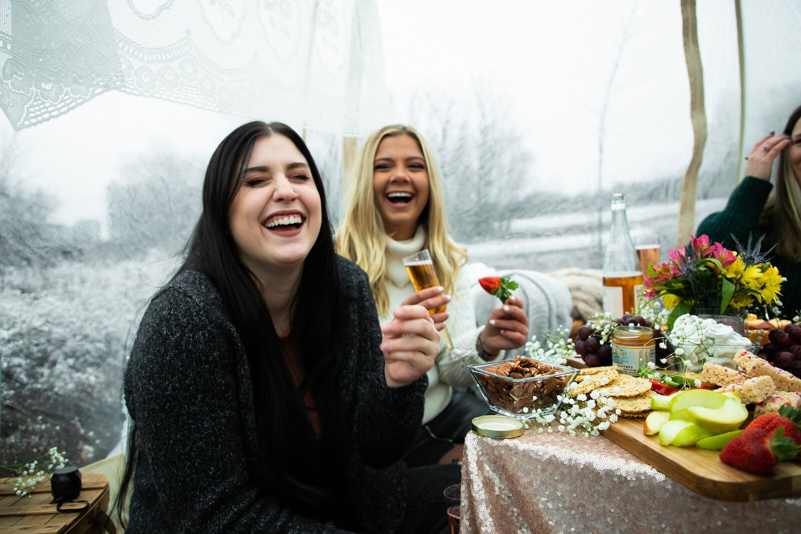 A "Groupies" package includes a popnic in a heated tent for three to six people with all of the décor and services of the “Popnic for Two.”