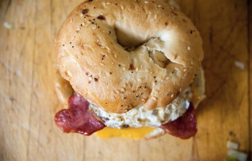 Heritier recommends his classic bacon, egg, and cheese Breakfast Bagel for starters.
