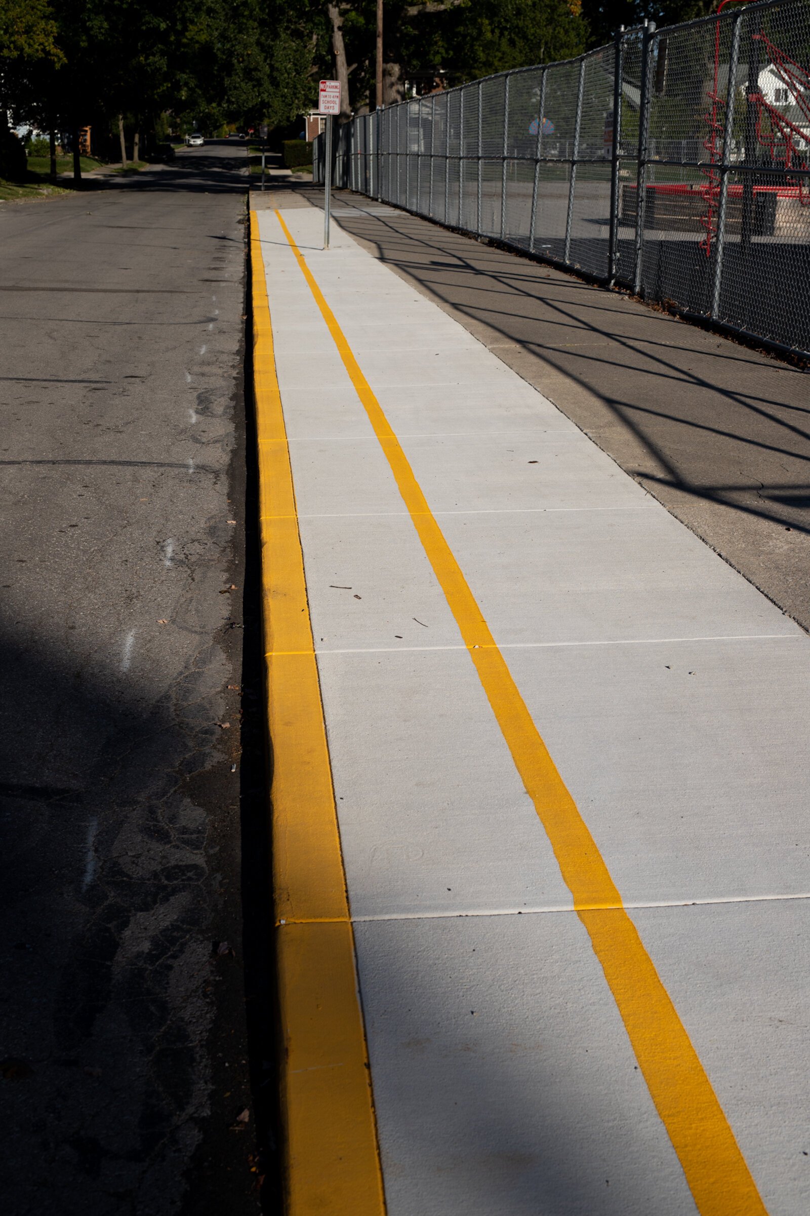 Improvements along North Anthony Boulevard include sidewalk safety markings around schools.