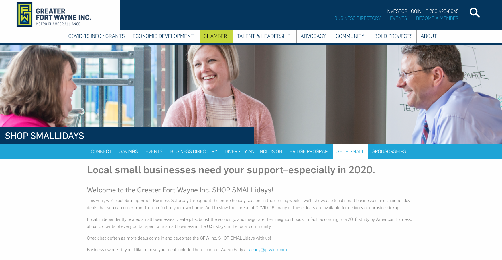 The SHOP SMALLidays webpage on GFW's website.