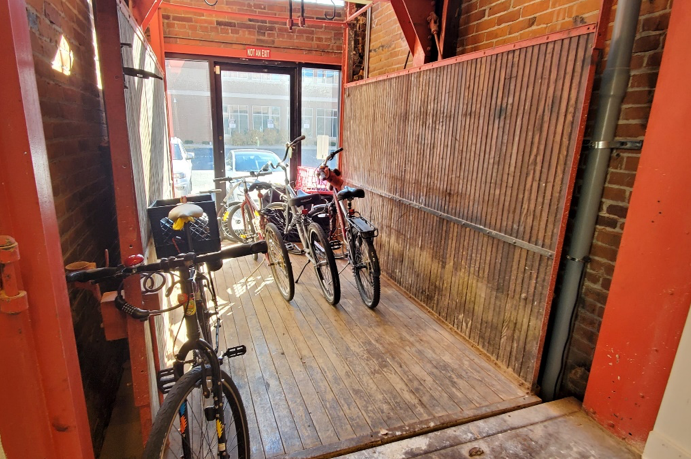 Many buildings on The Landing offer communal bike storage spaces for residents.