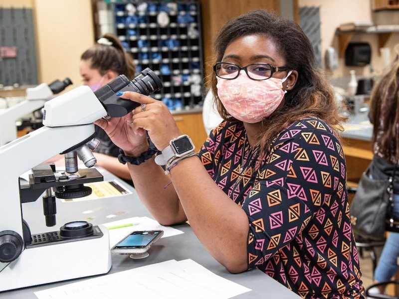 Students in class at Purdue Fort Wayne wear masks.