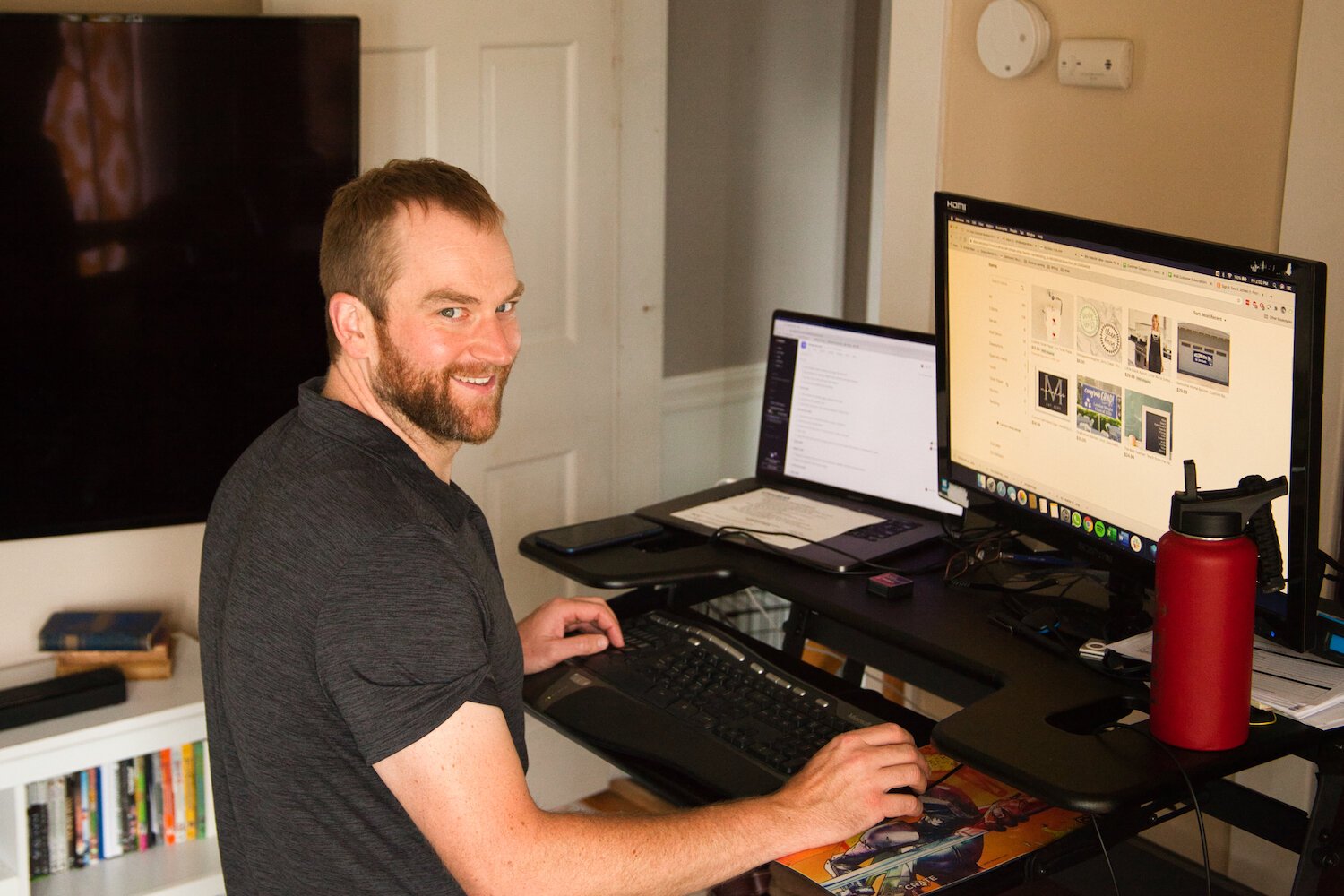 As a local business owner and parent, Andy Catts works from home for Web & Brand Solutions.