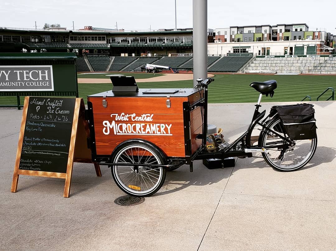 The West Central Microcreamery tricycle attends Ft. Wayne's Farmers Market each Saturday downtown.