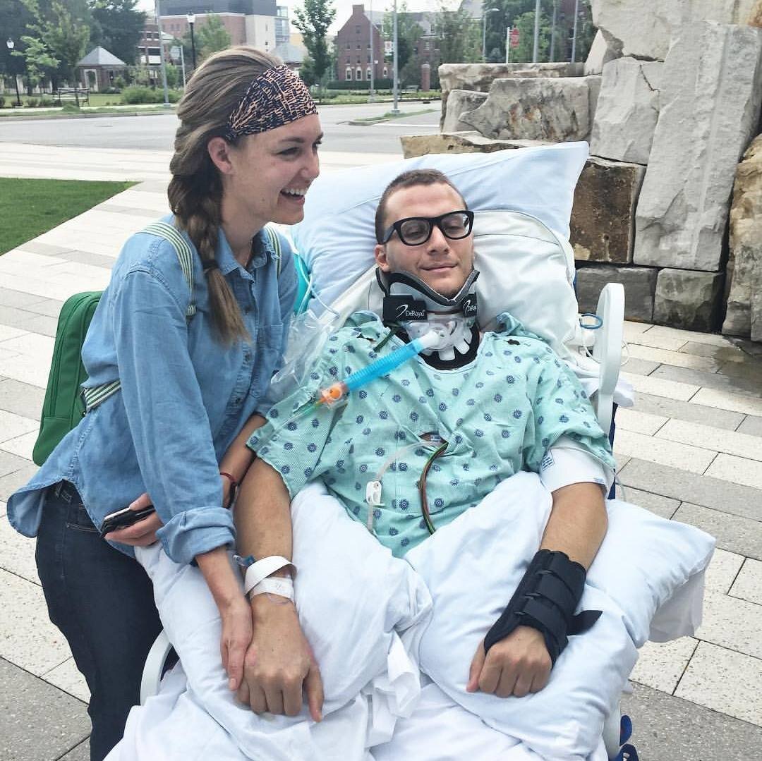 Derek's accident left him paralyzed from the armpits down.