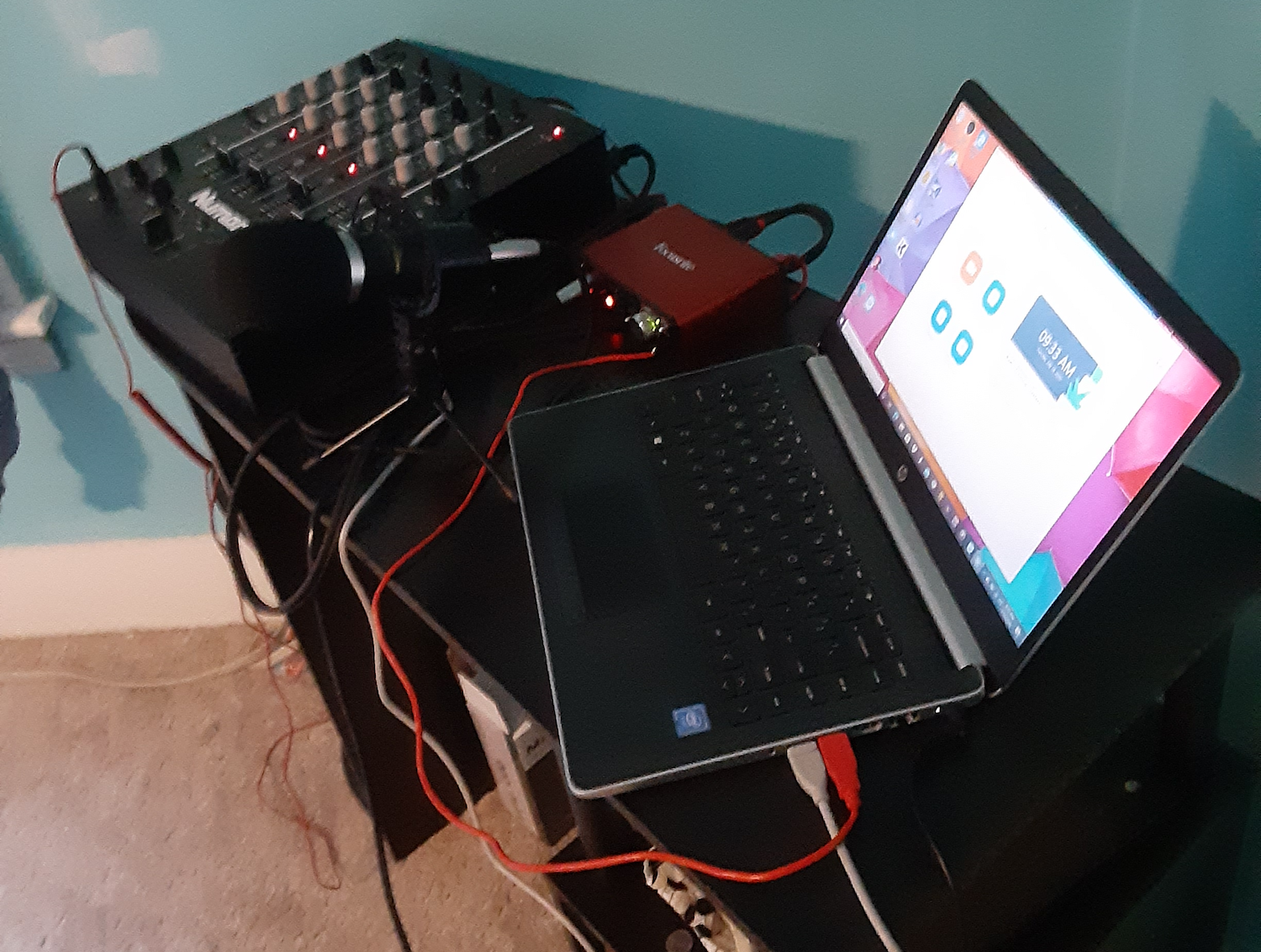 Gordon's at-home setup to create his radio programs.