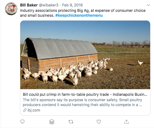 The #keepchickenonthemenu social media campaign took over Indiana social media in February 2016.